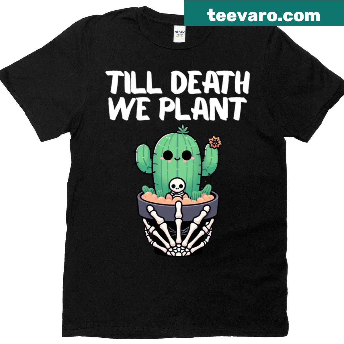 Cute skeletons and cacti graphic on fitted T-shirt — on a men's t-shirt