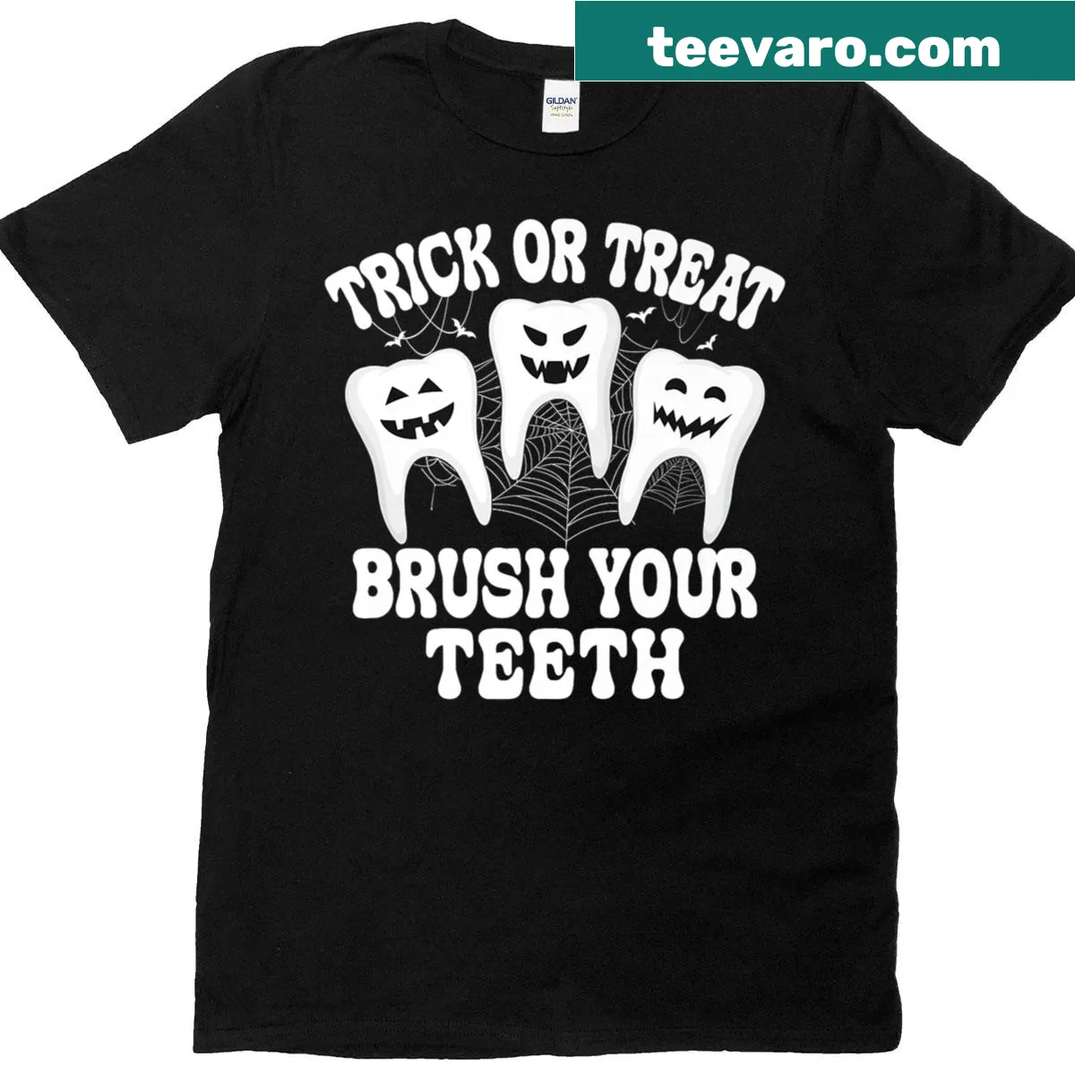 Funny Halloween T-shirt for dentists with a 'Trick Or Teeth' graphic — on a men's t-shirt