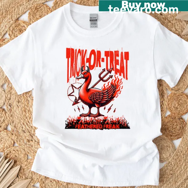 Funny Halloween t-shirt featuring a devil goose design