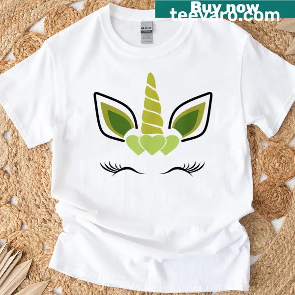 Cute unicorn face graphic for St. Patrick's Day T-shirt