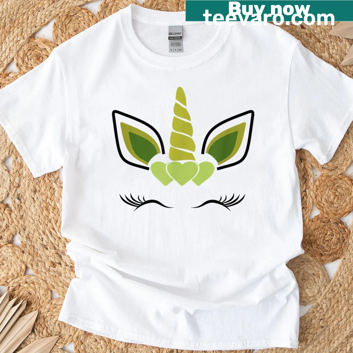Cute unicorn face graphic for St. Patrick's Day T-shirt — on a men's t-shirt
