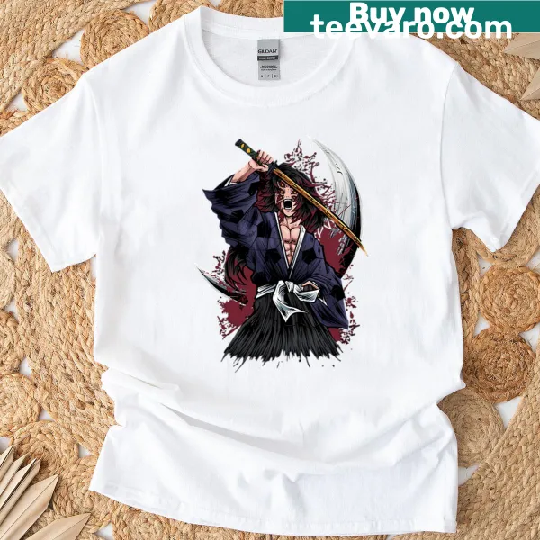 Illustration of Upper Moon 1 Kokushibo on T-shirt for fans of anime.