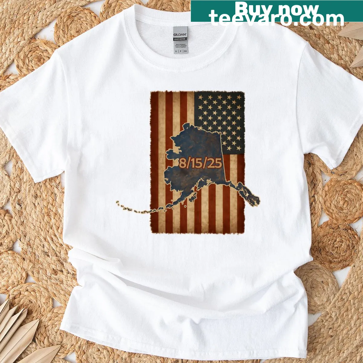 Vintage USA flag and Alaska map design on T-shirt — on a men's t-shirt