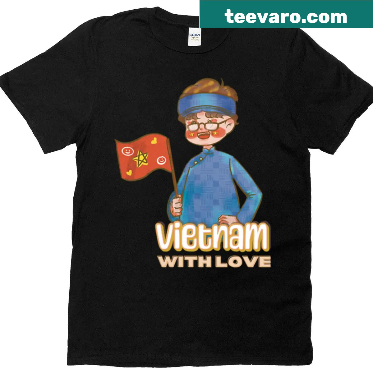 Chibi wearing Ao Dai graphic on oversized Vietnam T-shirt — on a men's t-shirt
