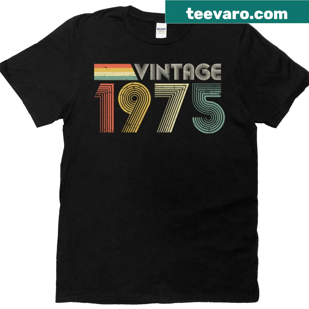 Vintage distressed T-shirt celebrating the 50th birthday from 1975 — on a men's t-shirt