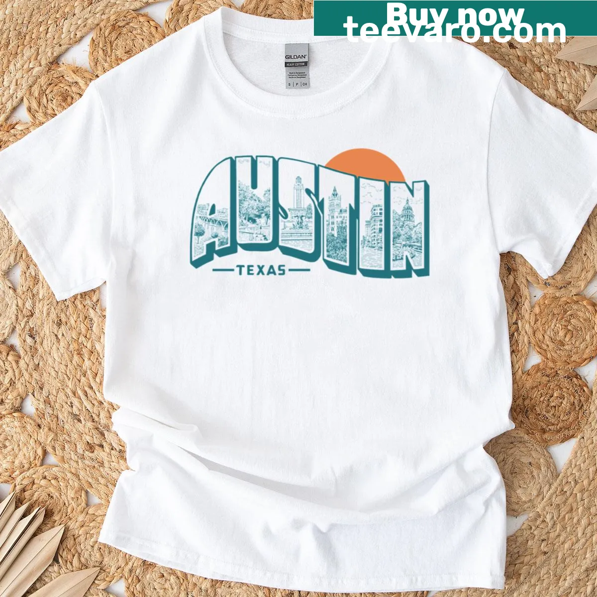 Vintage graphic T-shirt featuring Austin Texas design — on a men's t-shirt