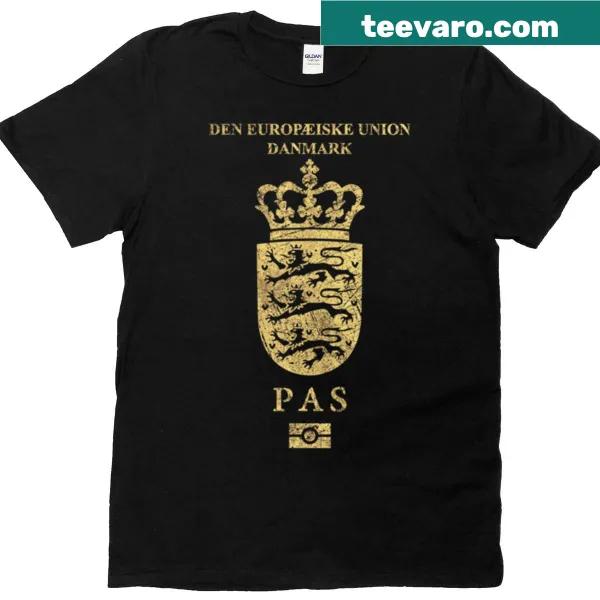 Vintage Danish passport graphic illustrated on a T-shirt
