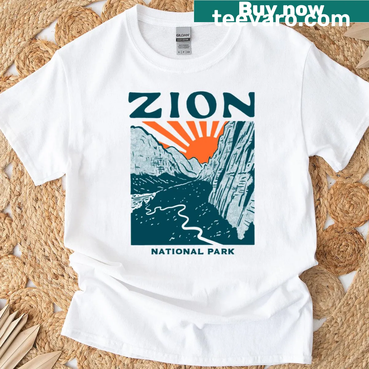 Vintage Zion National Park t-shirt featuring iconic park imagery — on a men's t-shirt