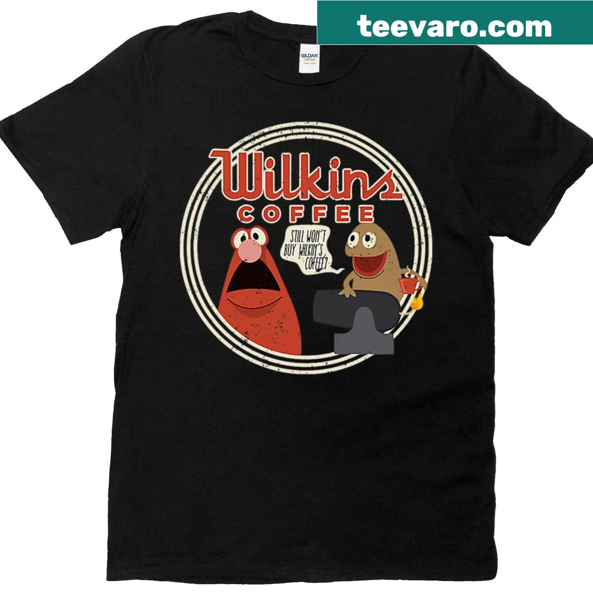 Vintage Wilkins Coffee graphic T-shirt — on a men's t-shirt
