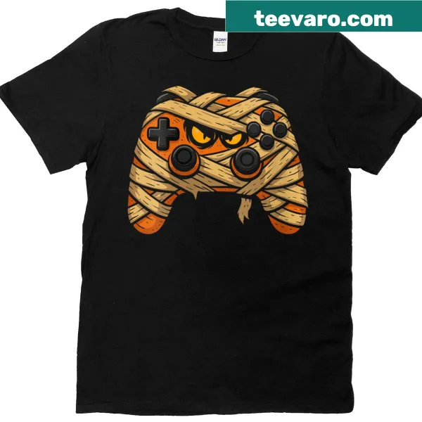 Funny Halloween t-shirt with gaming controller design.