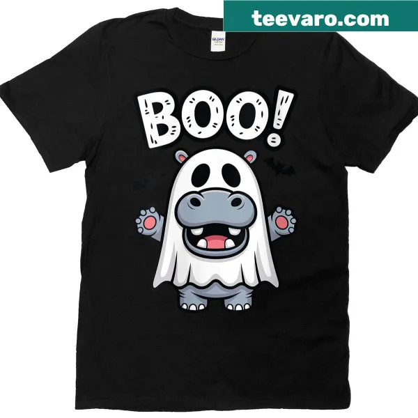 Cute hippo Halloween t-shirt with an illustration and boo text