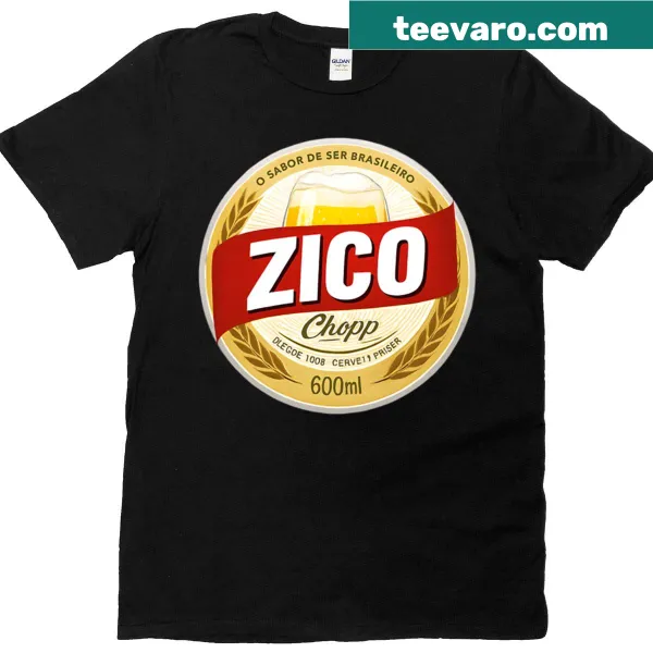 Parody beer label T-shirt featuring Zico Brahma and football elements