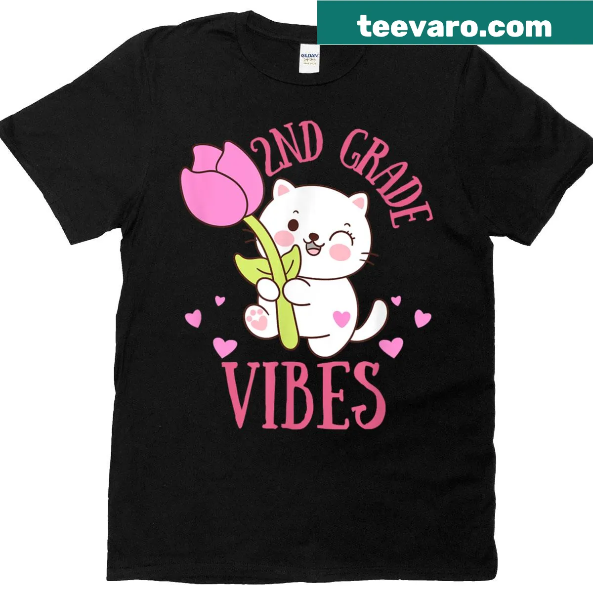 2nd Grade Vibes T-shirt featuring playful cat-themed graphic — on a men's t-shirt