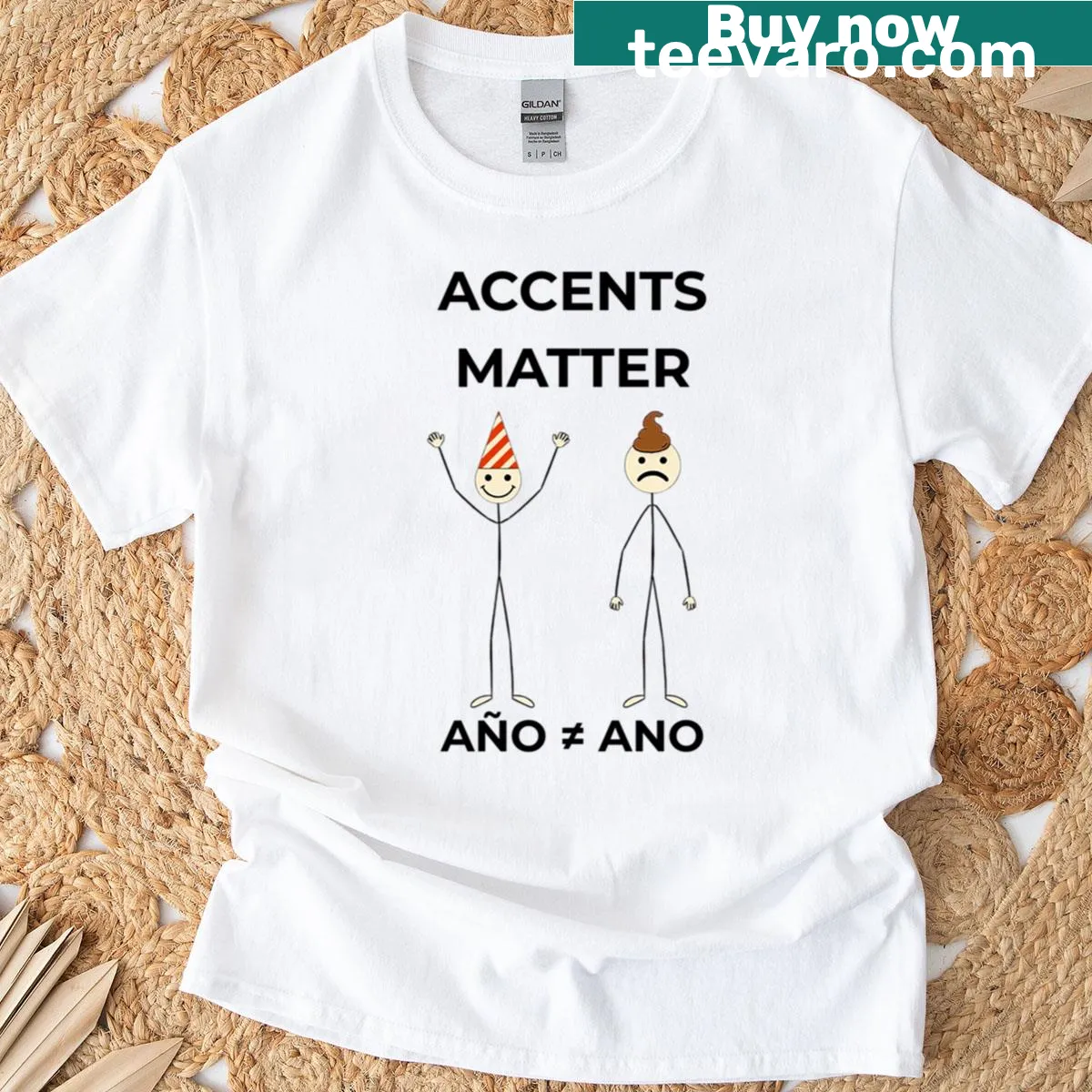 Playful typography t-shirt emphasizing language accents — on a men's t-shirt