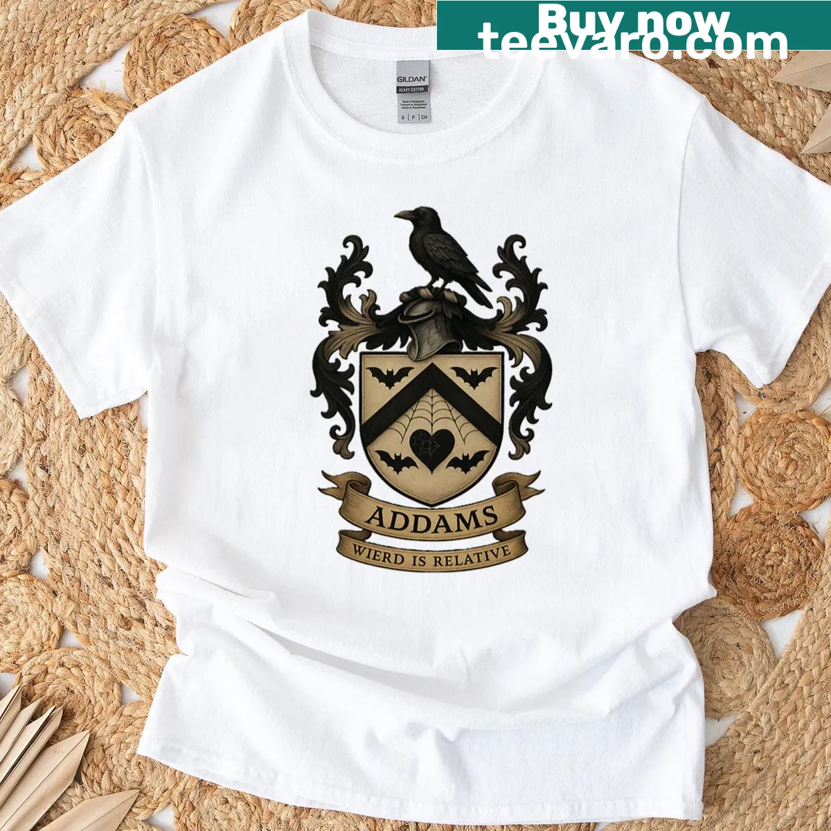 Addams Family crest original artwork graphic t-shirt — on a men's t-shirt