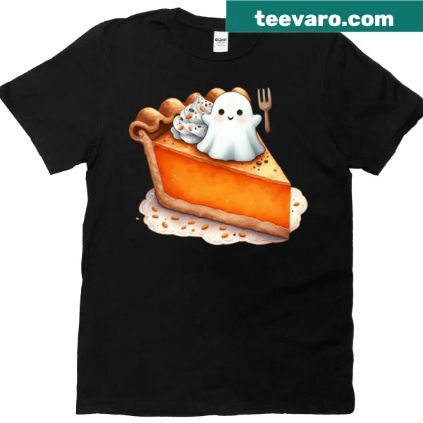 Cute ghost cartoon on pumpkin pie graphic t-shirt
