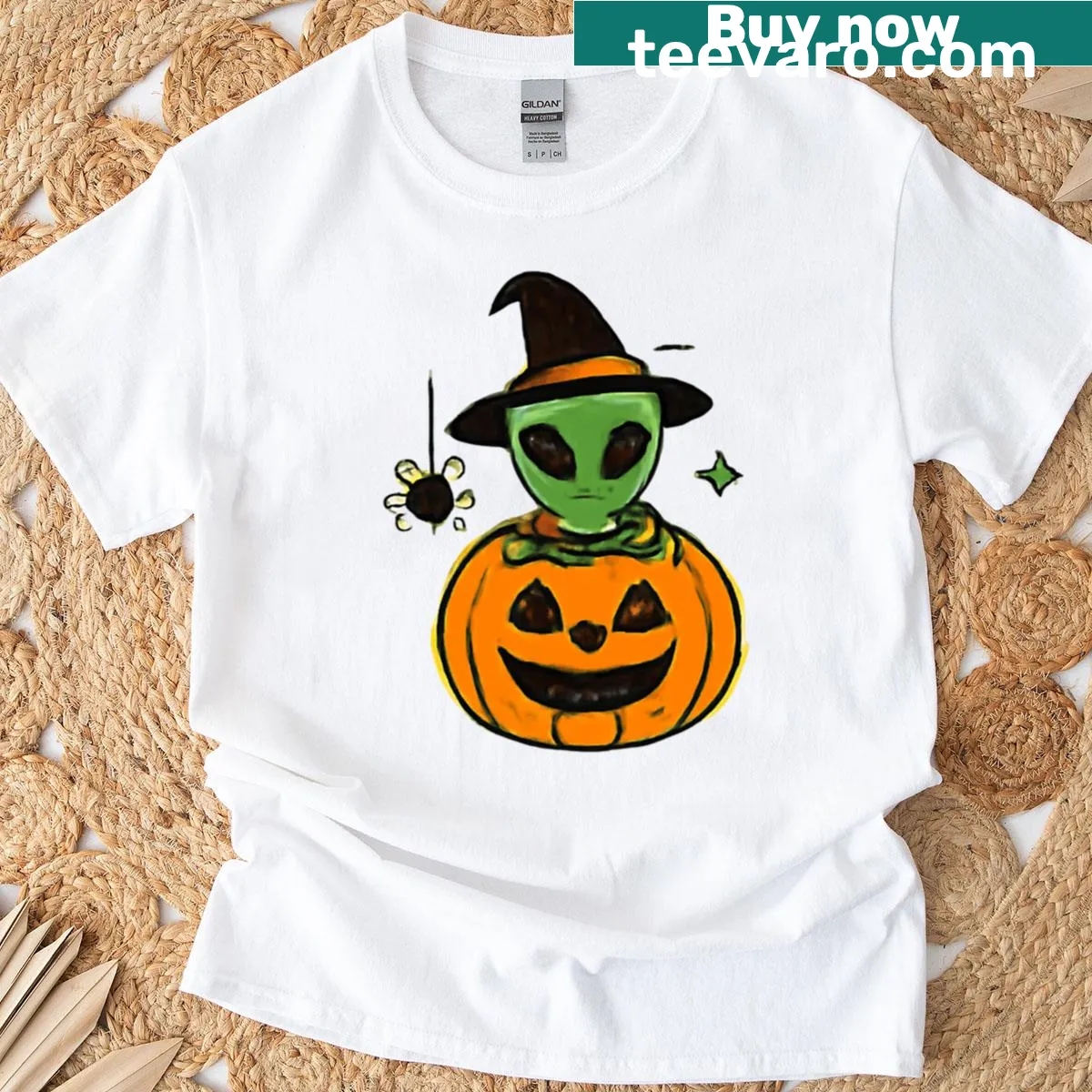 Unique Halloween design featuring an alien pumpkin — on a men's t-shirt