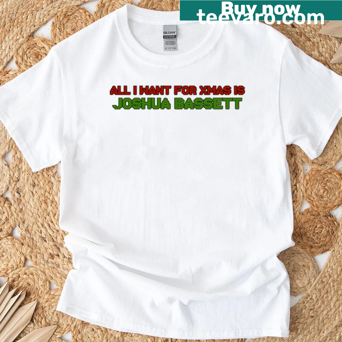 T-shirt with 'All I Want For Xmas Is Joshua Bassett' text — on a men's t-shirt