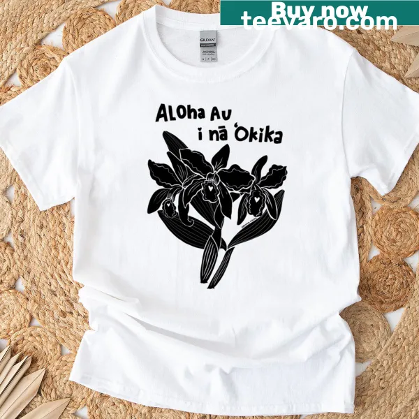 Illustration of an orchid with 'I Love Orchids' text on a t-shirt