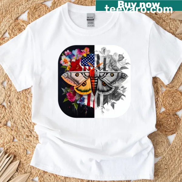 Moth design featuring floral patterns and the USA flag.