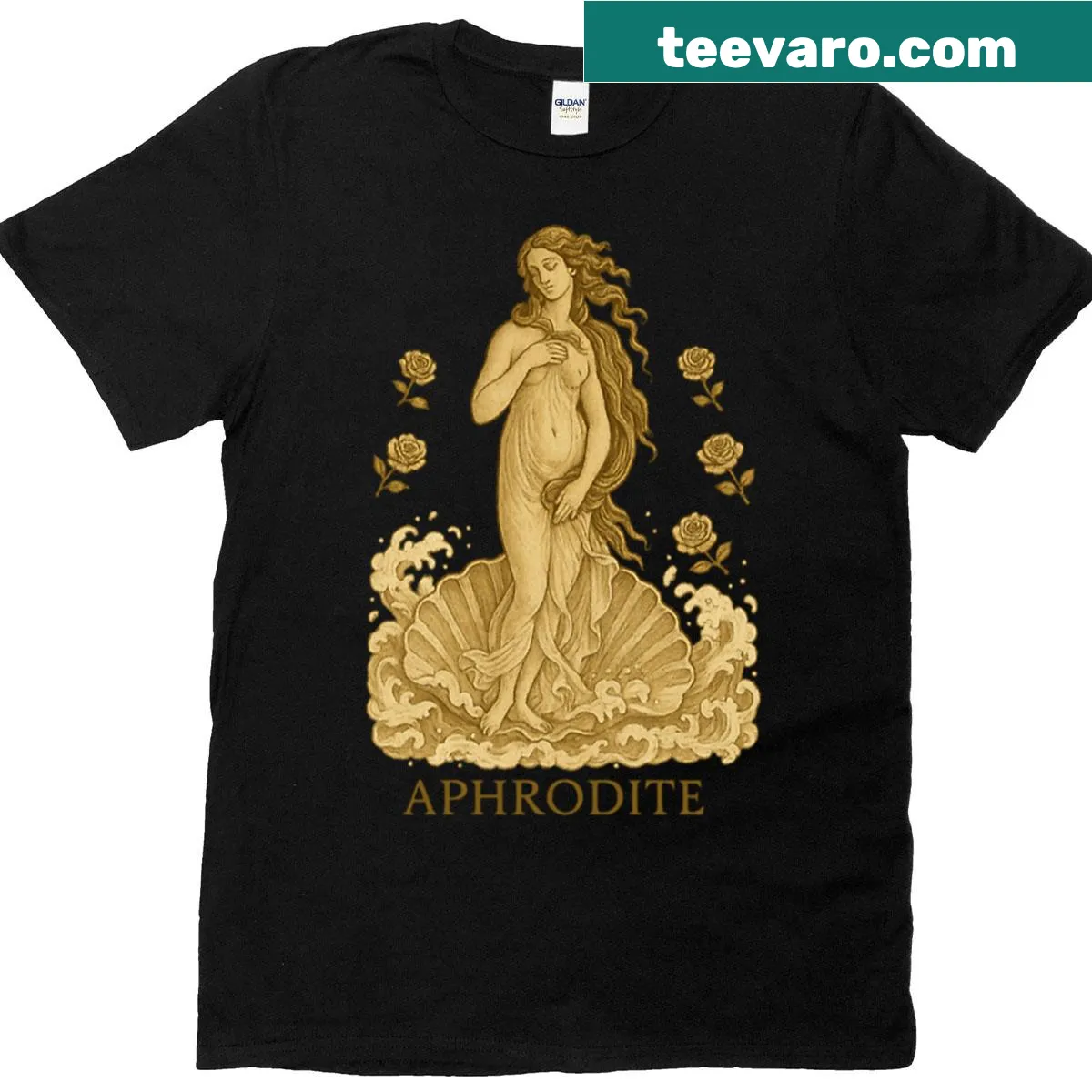Aphrodite graphic t-shirt inspired by Greek mythology — on a men's t-shirt