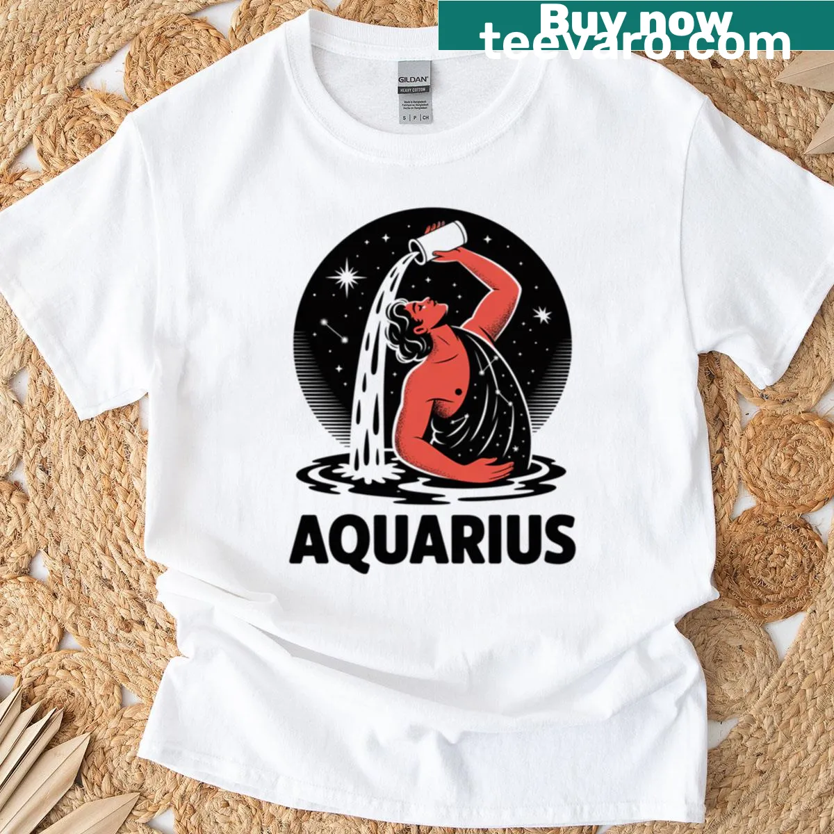 Elegant Aquarius Zodiac symbol t-shirt design — on a men's t-shirt
