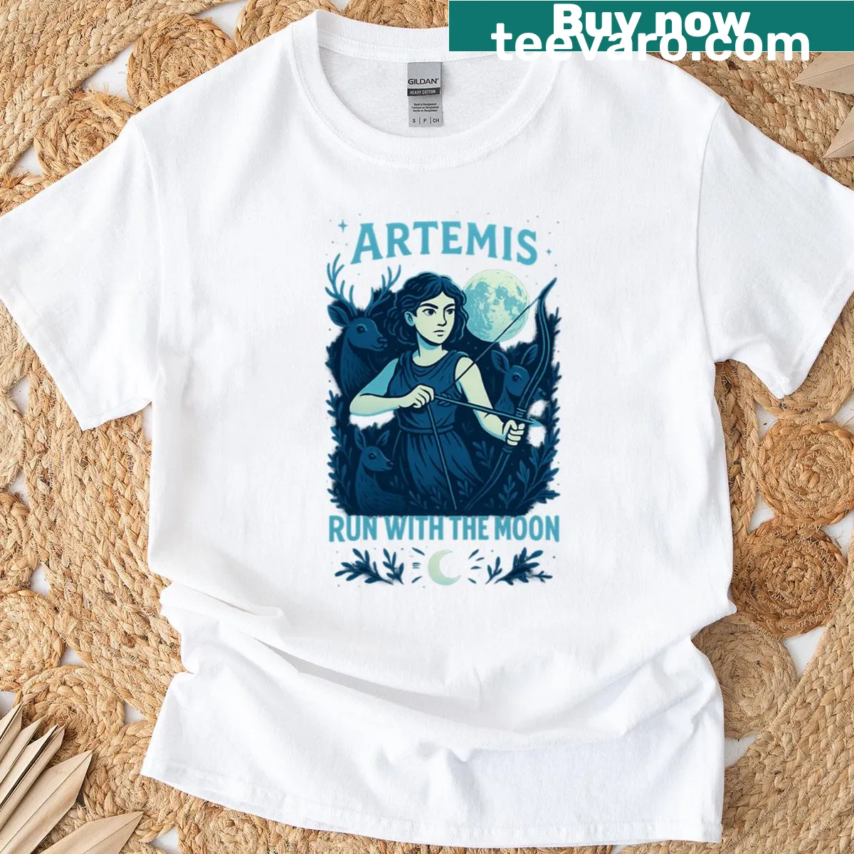 Illustration of Artemis with the moon on a t-shirt — on a men's t-shirt