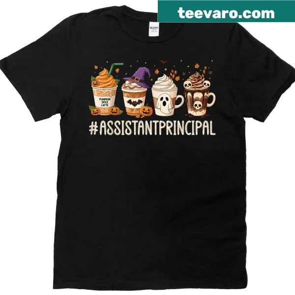 Halloween-themed t-shirt for assistant principals with ghosts and coffee