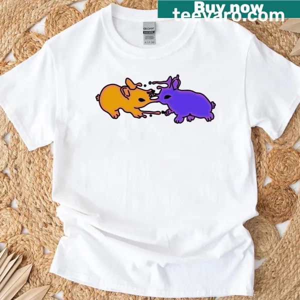 Illustrated t-shirt featuring playful bunnies in a floral design