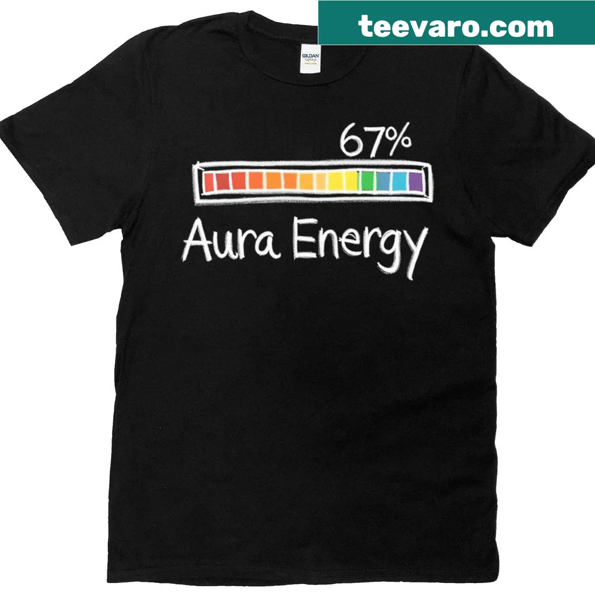 Vintage-style 'Aura Energy 67' graphic on T-shirt — on a men's t-shirt