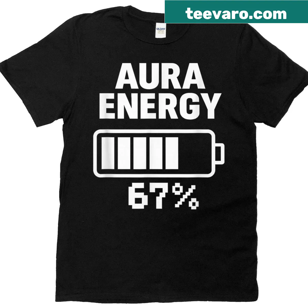 Cartoon-style graphic depicting levels of 'Aura Energy' for Gen Z humor — on a men's t-shirt
