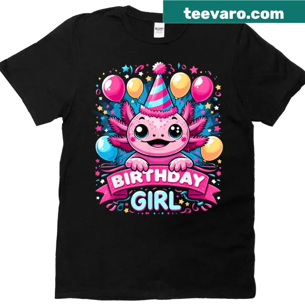 Illustrated T-shirt featuring cute axolotls for a birthday girl
