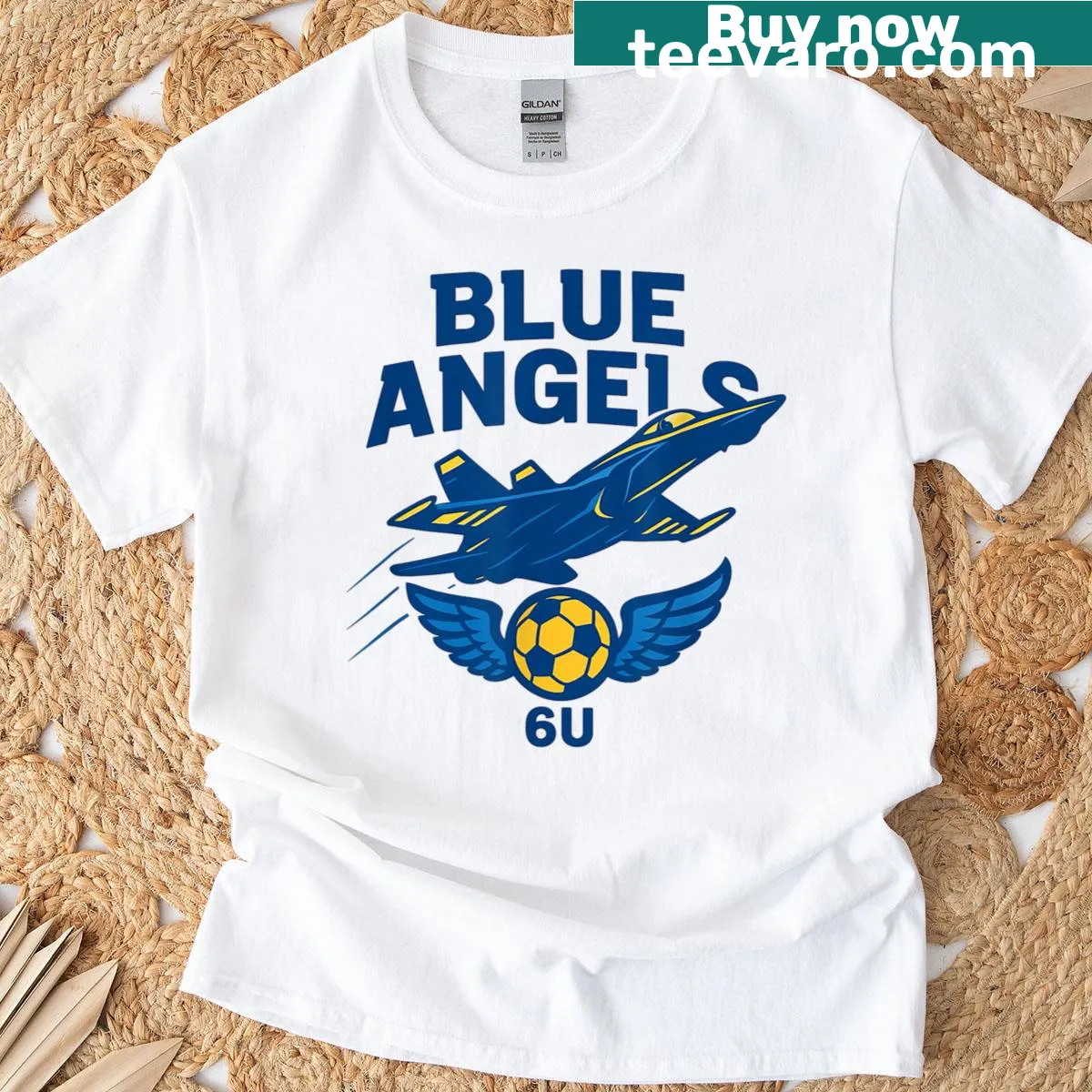 Youth soccer-themed graphic T-shirt with energetic figures in motion — on a men's t-shirt