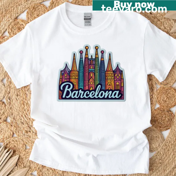 Artistic design of Sagrada Familia on a t-shirt