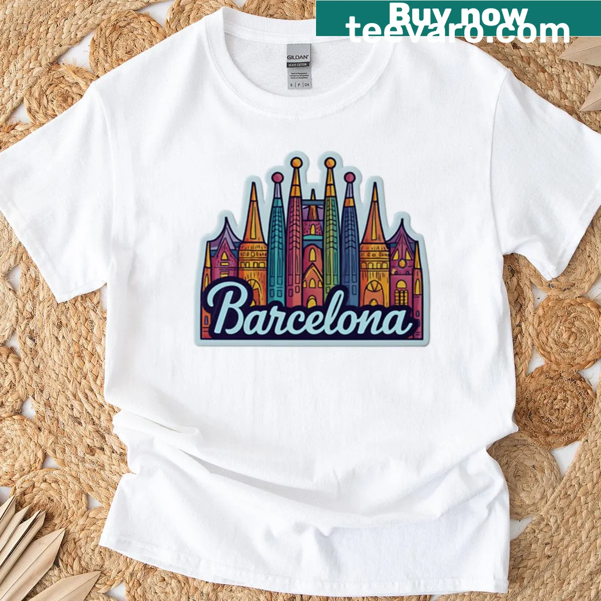 Artistic design of Sagrada Familia on a t-shirt — on a men's t-shirt