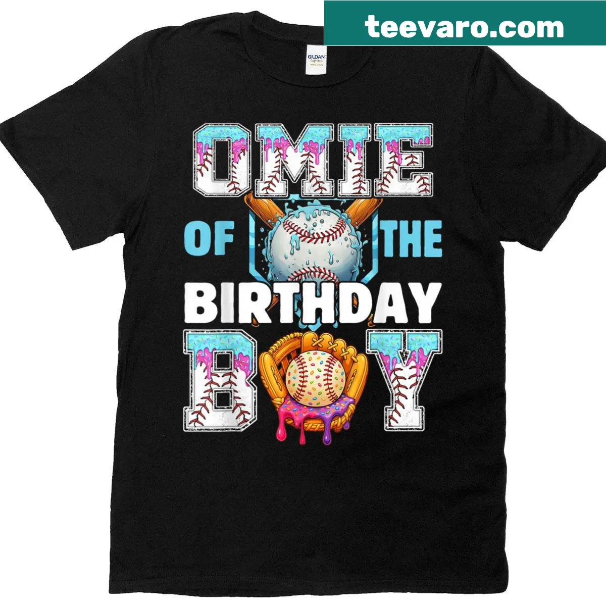 Baseball-themed ice cream design for birthday boy's omie — on a men's t-shirt