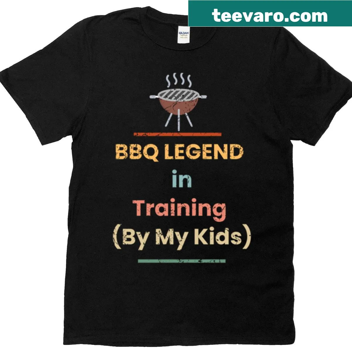 Playful BBQ-themed shirt stating 'BBQ Legend In Training by My Kids' — on a men's t-shirt