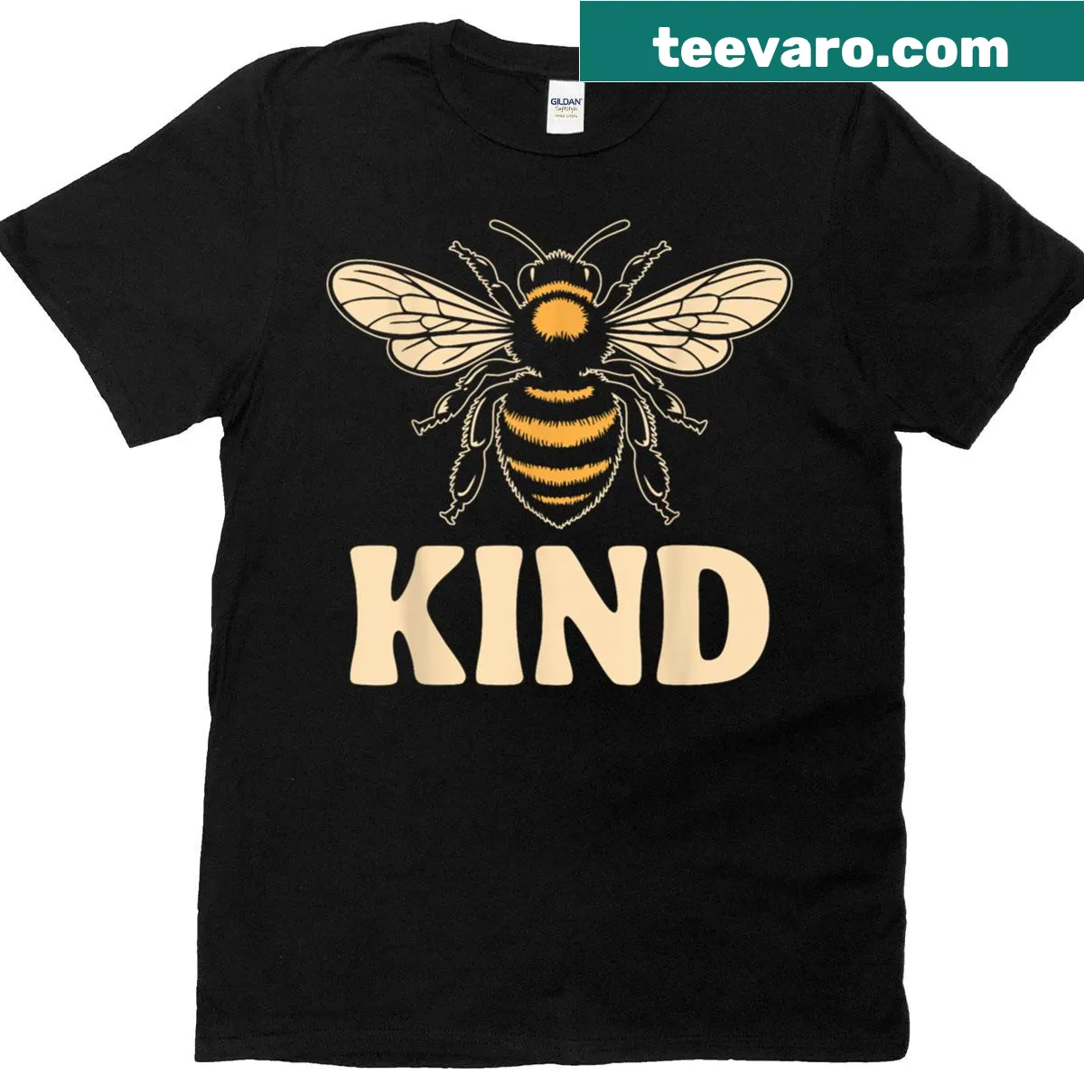 Motivational 'Bee Kind' graphic tee with playful font and bee imagery — on a men's t-shirt