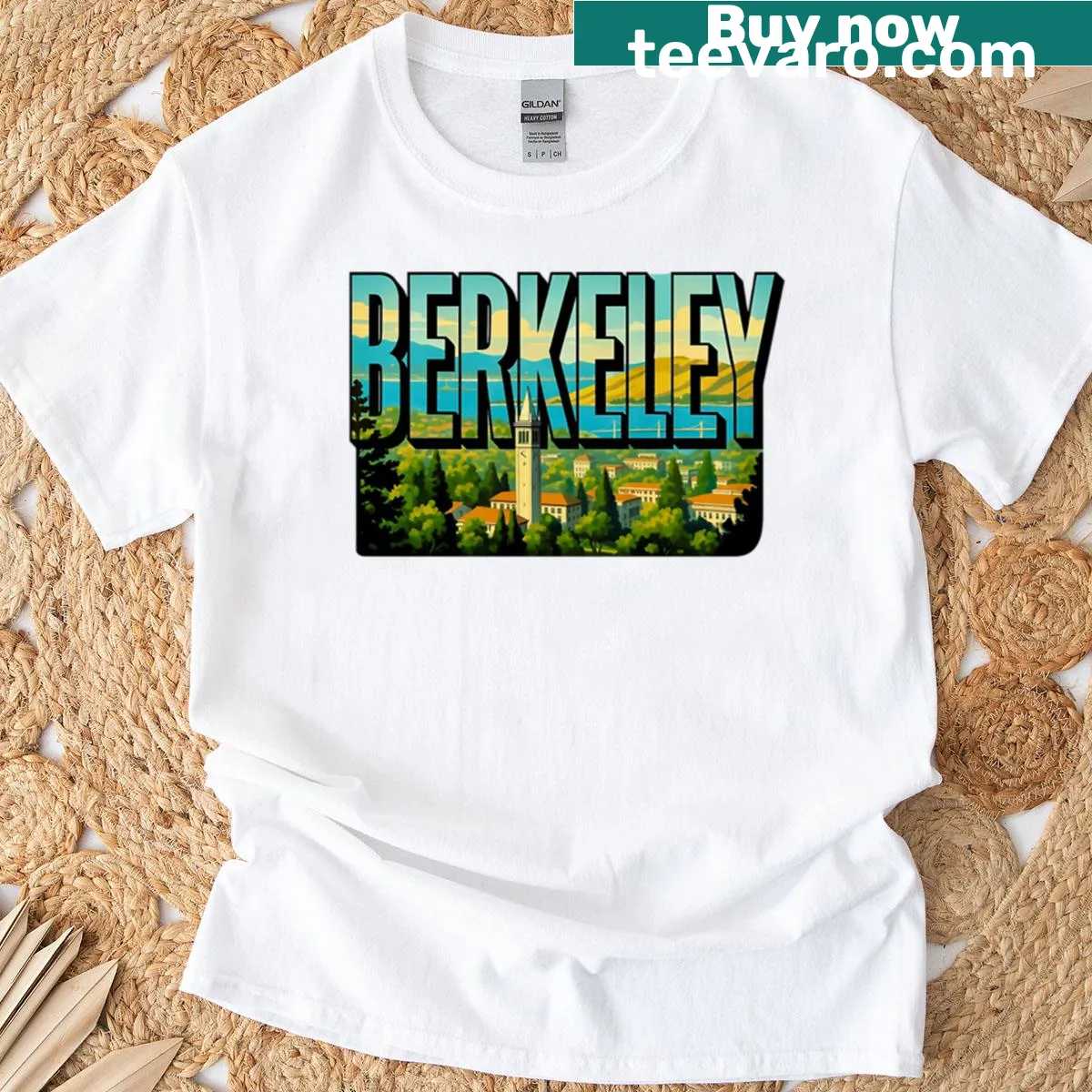 Typographic design featuring 'Berkeley, California' text — on a men's t-shirt