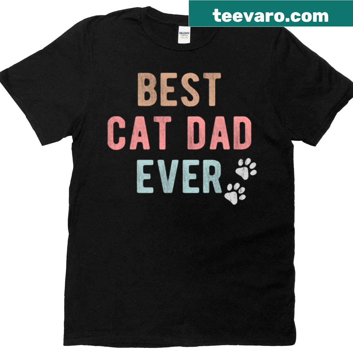 Distressed vintage t-shirt with 'Best Cat Dad Ever' text — on a men's t-shirt