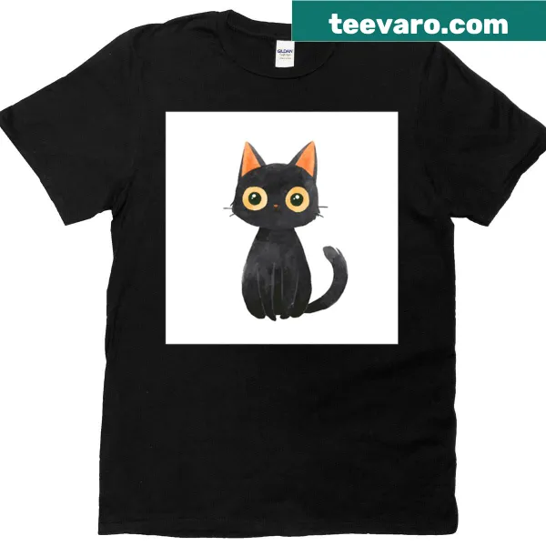 Illustrated t-shirt featuring a charming black cat graphic