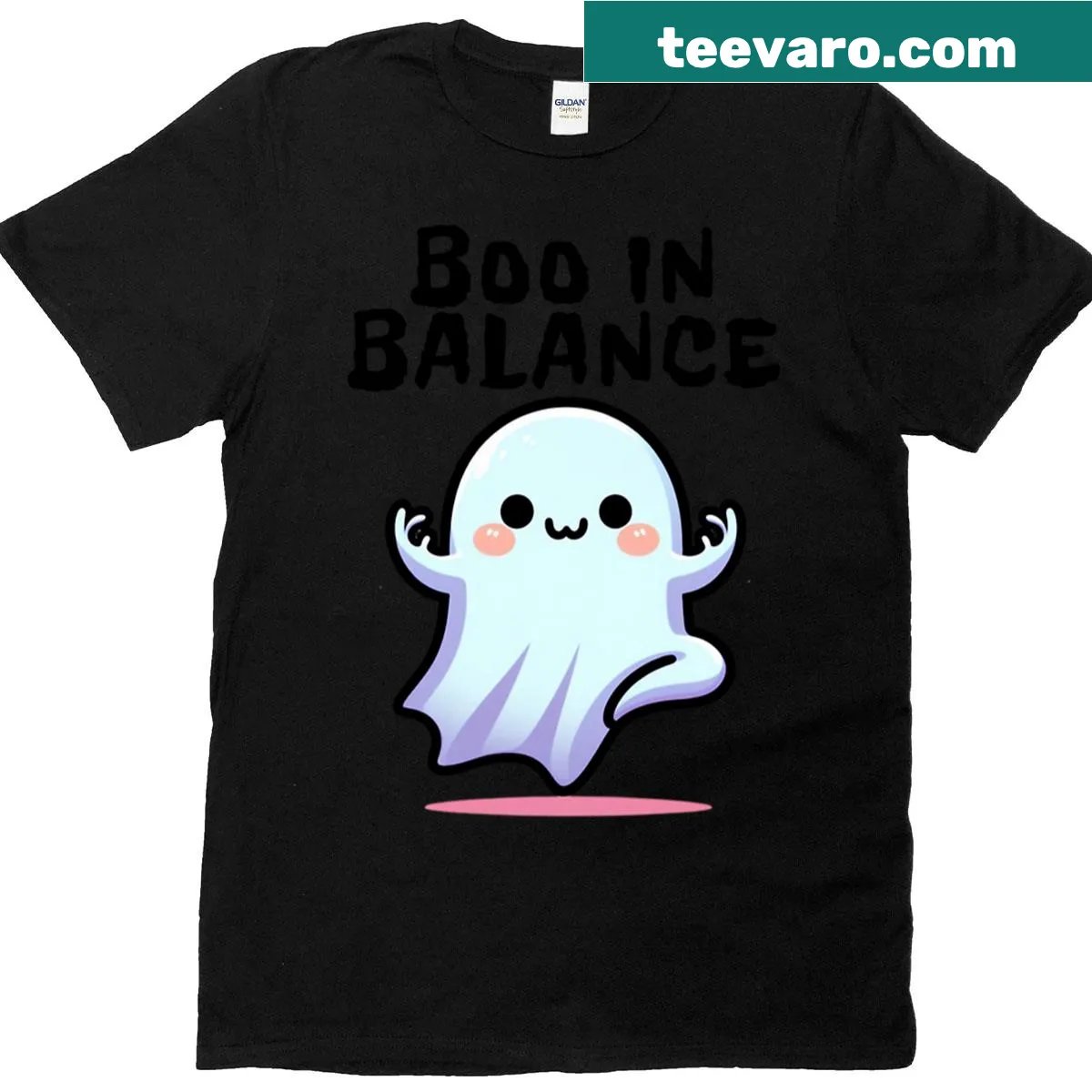 Cute ghost practicing yoga poses for Halloween — on a men's t-shirt