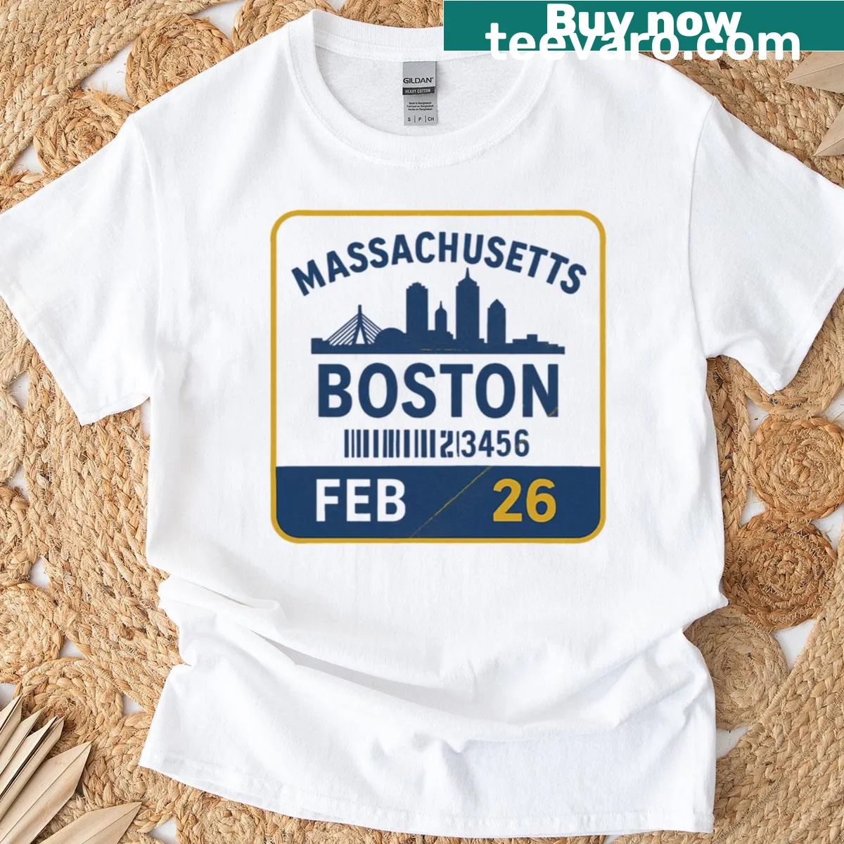Boston Massachusetts license plate design t-shirt — on a men's t-shirt