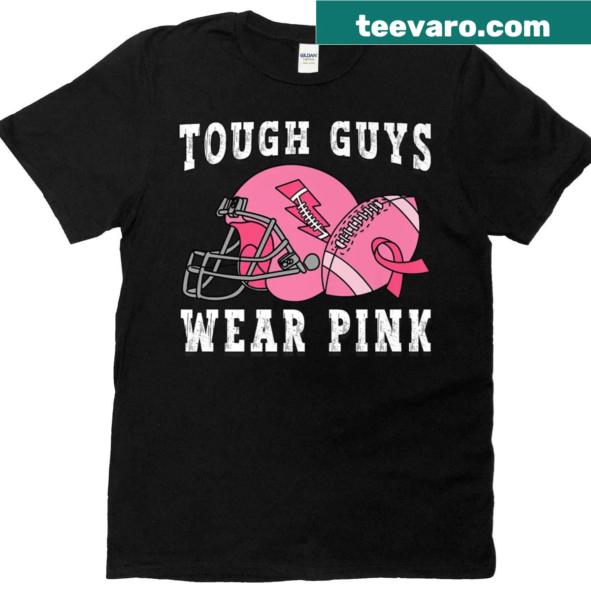 Tough Guys Wear Pink shirt with a pink ribbon design — on a men's t-shirt