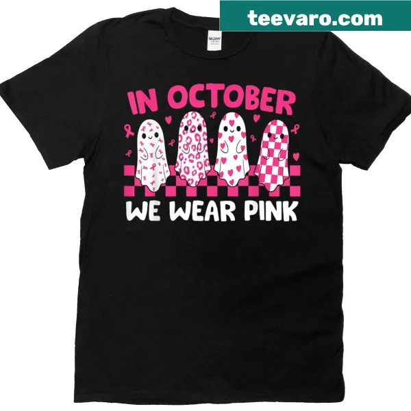 Halloween-themed t-shirt with pink ghost and awareness message.