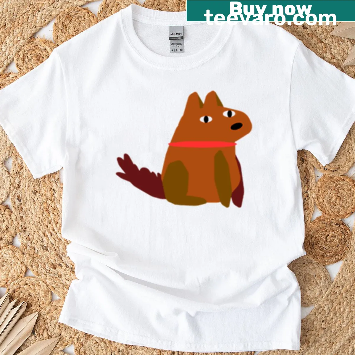 Minimalist silhouette of a brown dog on a shirt — on a men's t-shirt