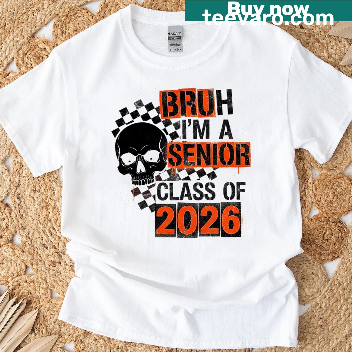 Edgy senior graduation t-shirt with grunge skull graphic — on a men's t-shirt
