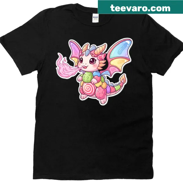 Playful T-shirt featuring whimsical candy dragon illustration