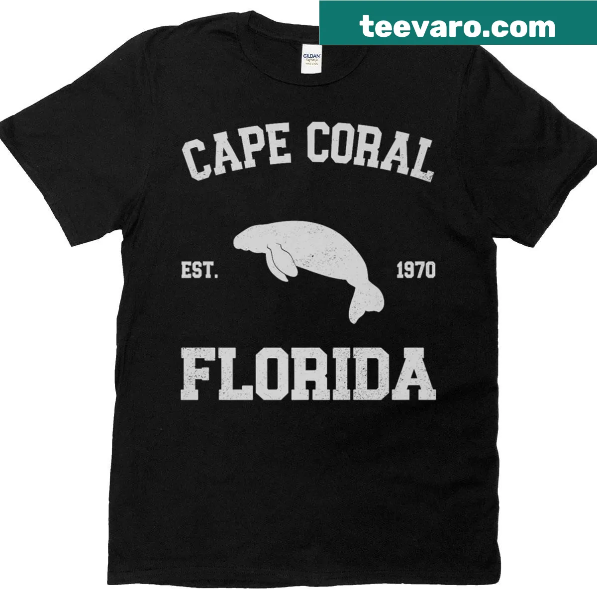 Stylish t-shirt featuring Cape Coral text design — on a men's t-shirt
