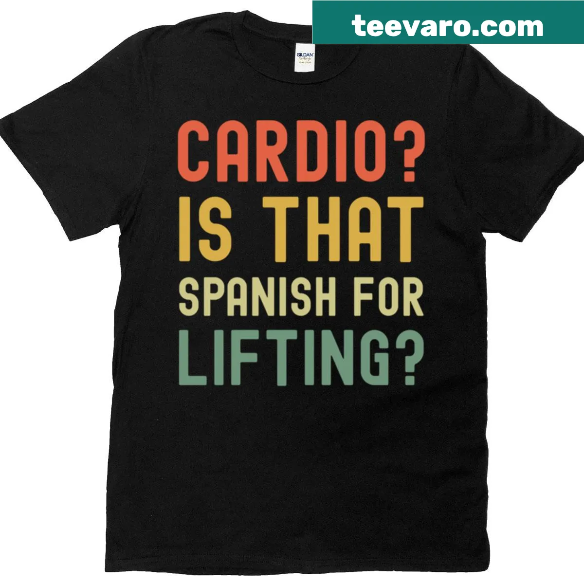 Funny vintage t-shirt with humorous text about cardio and lifting — on a men's t-shirt